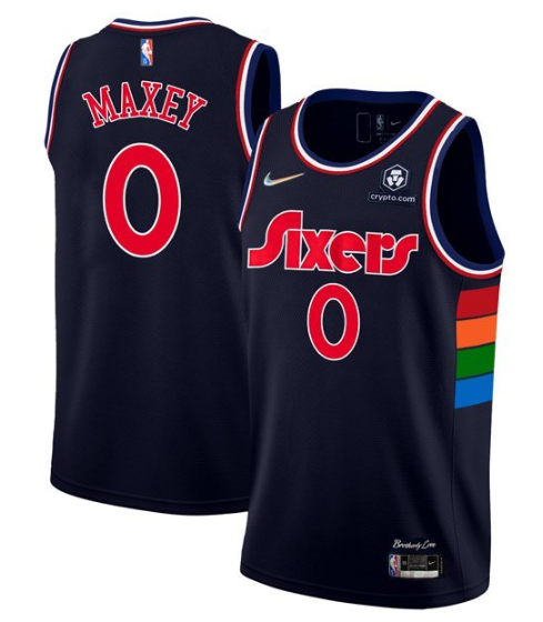 Men's Philadelphia 76ers #0 Tyrese Maxey Navy Icon Edition 75th Anniversary Stitched Swingman Jersey Men's Philadelphia 76ers #0 Tyrese Maxey Navy Icon Edition 75th Anniversary Stitched Swingman Jersey